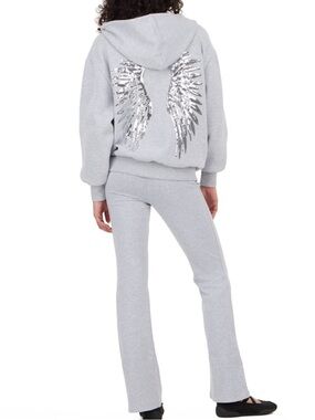 Forever 21 Sequin Angel Wings Grey Hooded Jacket and Pants Set